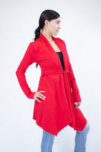 Load image into Gallery viewer, Light Weight Waist Tie Cardigan - Red