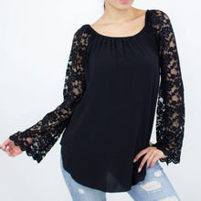 Load image into Gallery viewer, Lace Sleeve Backless Top - Black