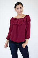 Load image into Gallery viewer, Balloon Sleeve Ruffled Top-Burgundy