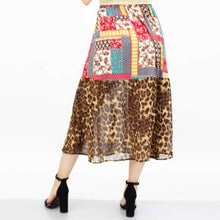 Load image into Gallery viewer, Animal Print Color Block Skirt - Red