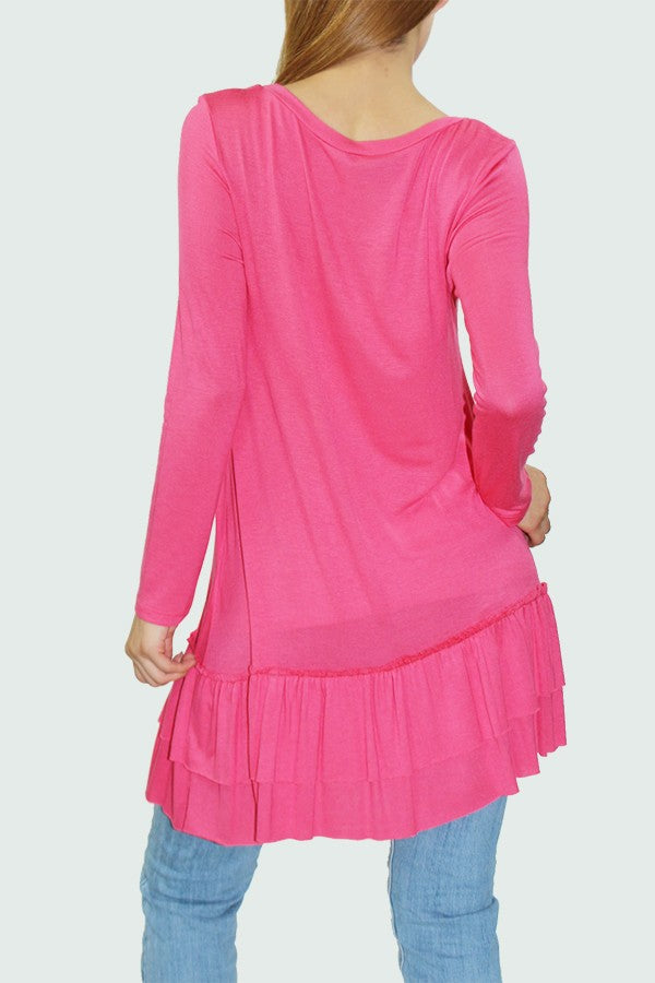 Long Sleeve Pleated Bottom Tunic - Coral