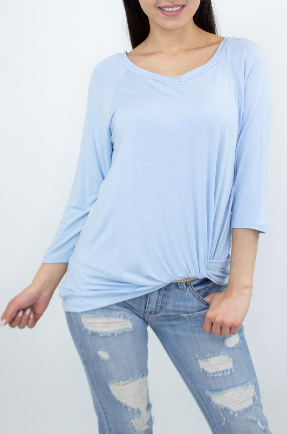 Twisted Front Comfortable Top - Blue