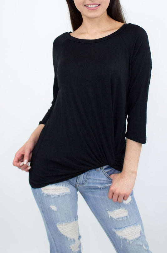 Twisted Front Comfortable Top - Black