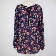 Load image into Gallery viewer, Front Tie Long Sleeve Floral Print Blouse - Navy