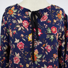 Load image into Gallery viewer, Front Tie Long Sleeve Floral Print Blouse - Navy