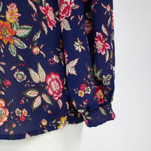 Load image into Gallery viewer, Front Tie Long Sleeve Floral Print Blouse - Navy