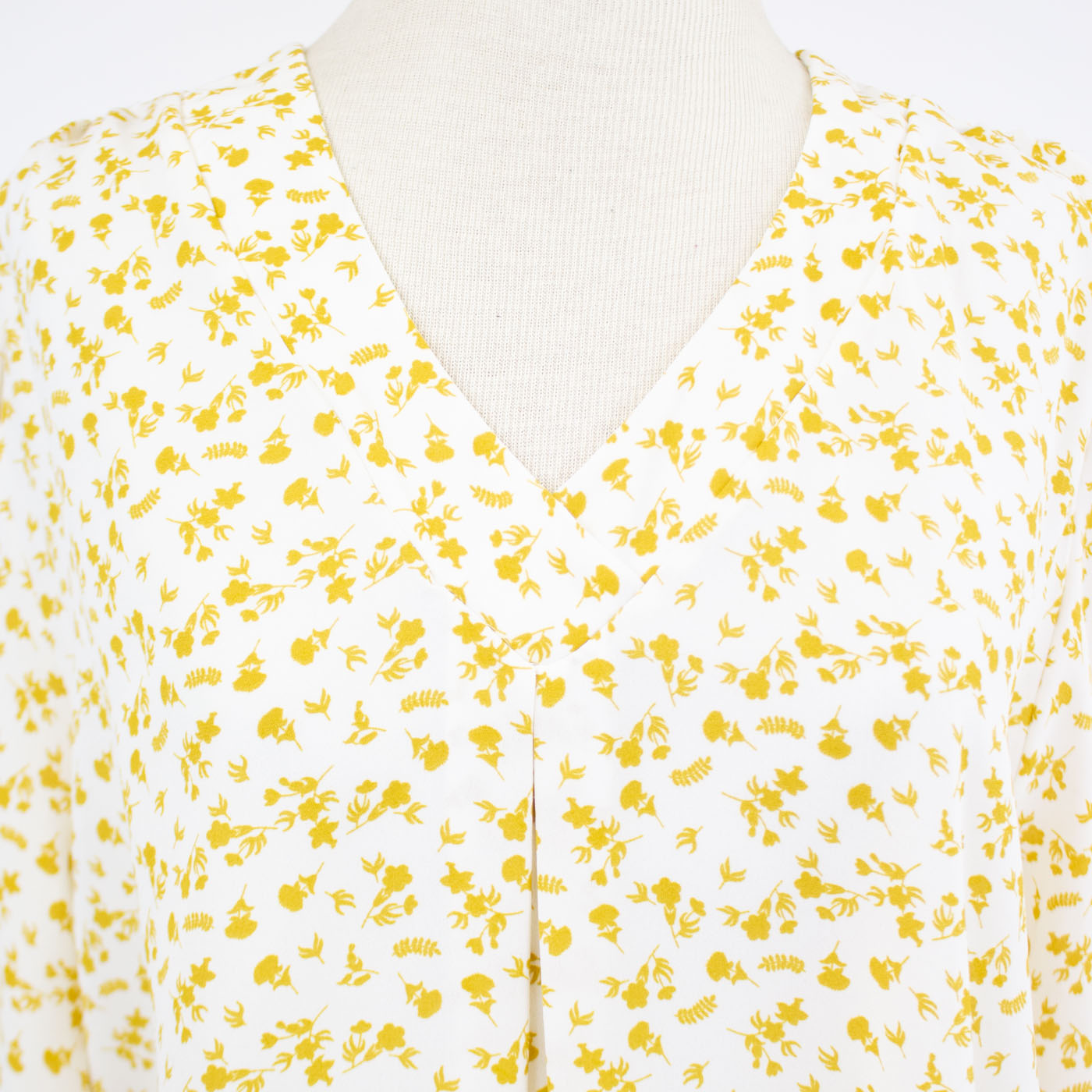 Floral Print V-neck 3/4 Sleeve Blouse - Mustard